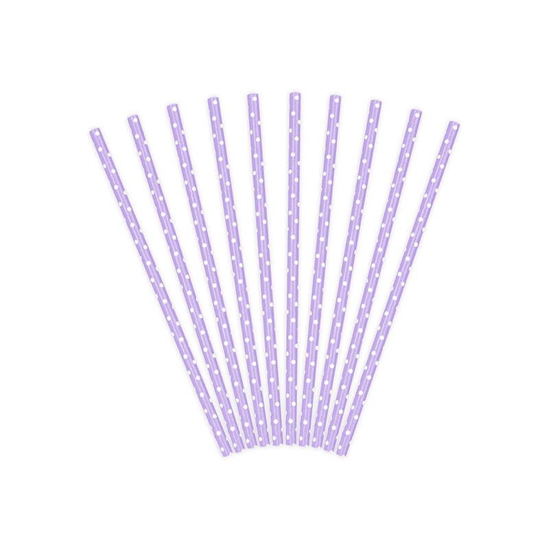 Strohhalme aus Papier lila mit Punkten, 10 Stück