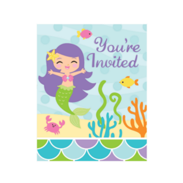 Einladungskarten Meerjungfrau mit Umschlag, 8 Stück
