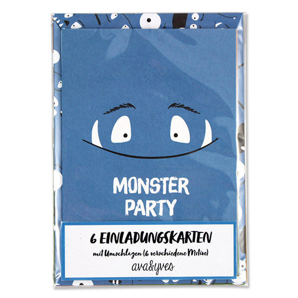 Einladungskarten Monster mit Umschlag, 6 Stück