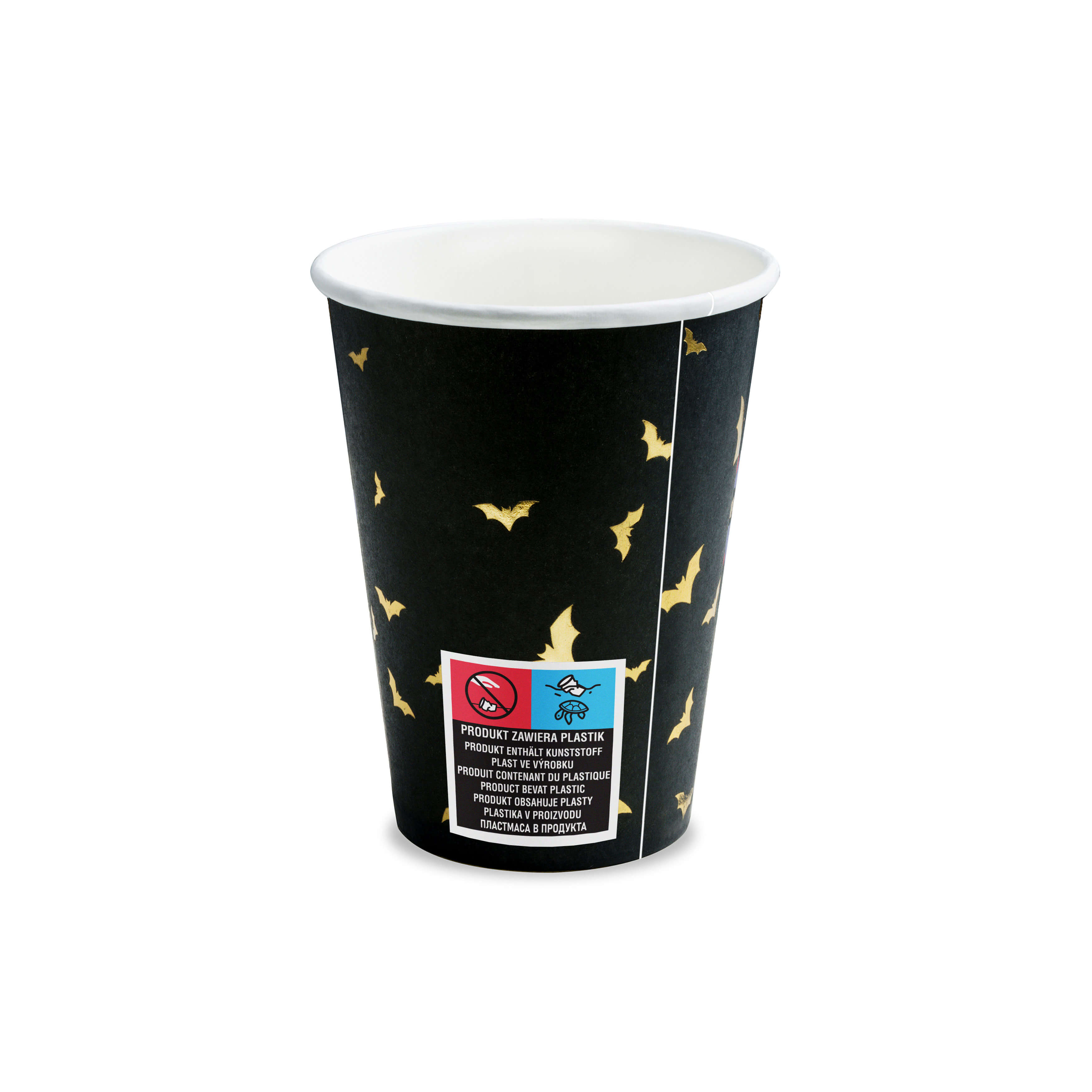 Pappbecher Fledermäuse schwarz/gold 220ml, 6 Stück