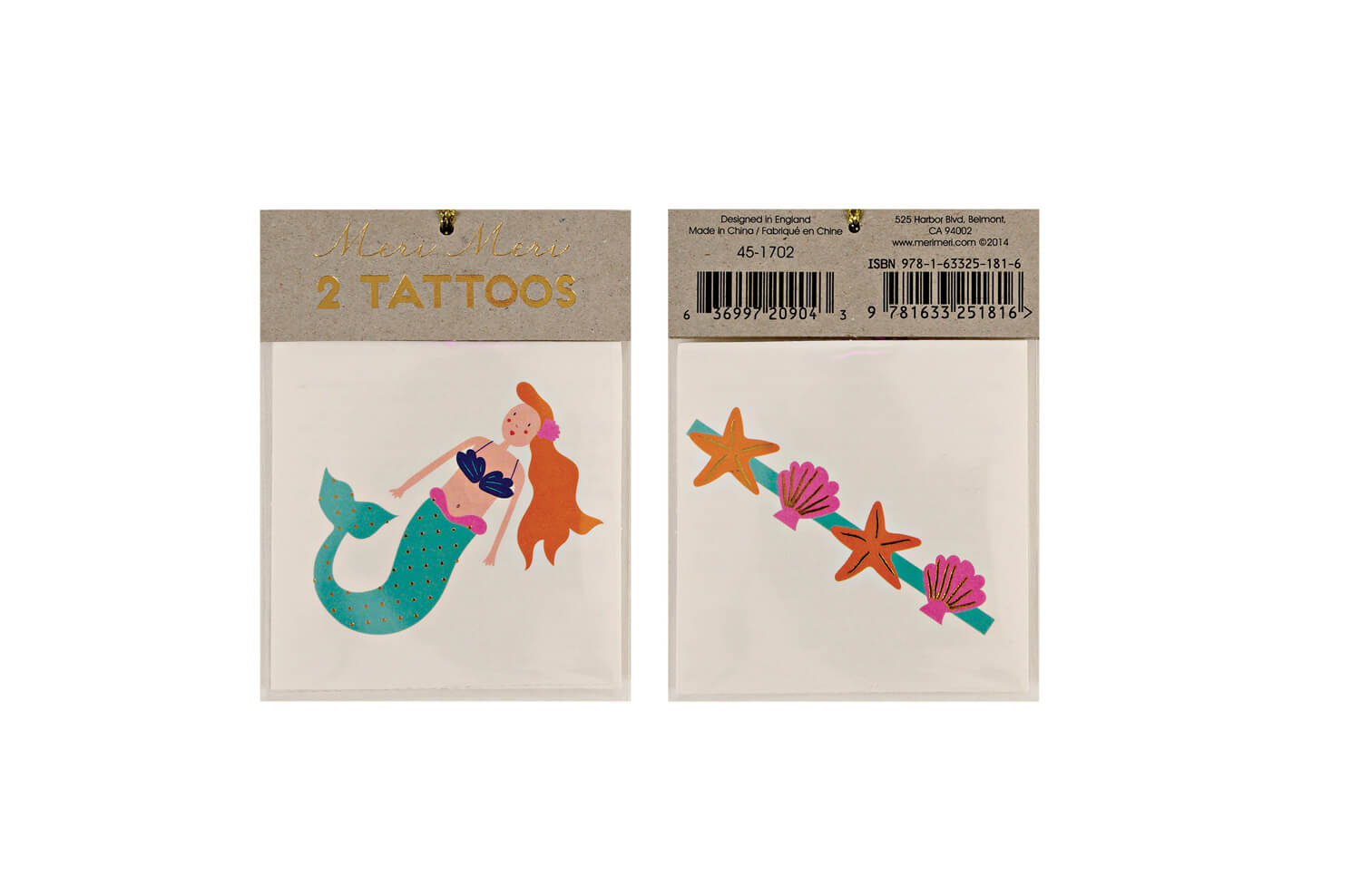 Tattoo-Set Meerjungfrau und Muscheln, 2tlg