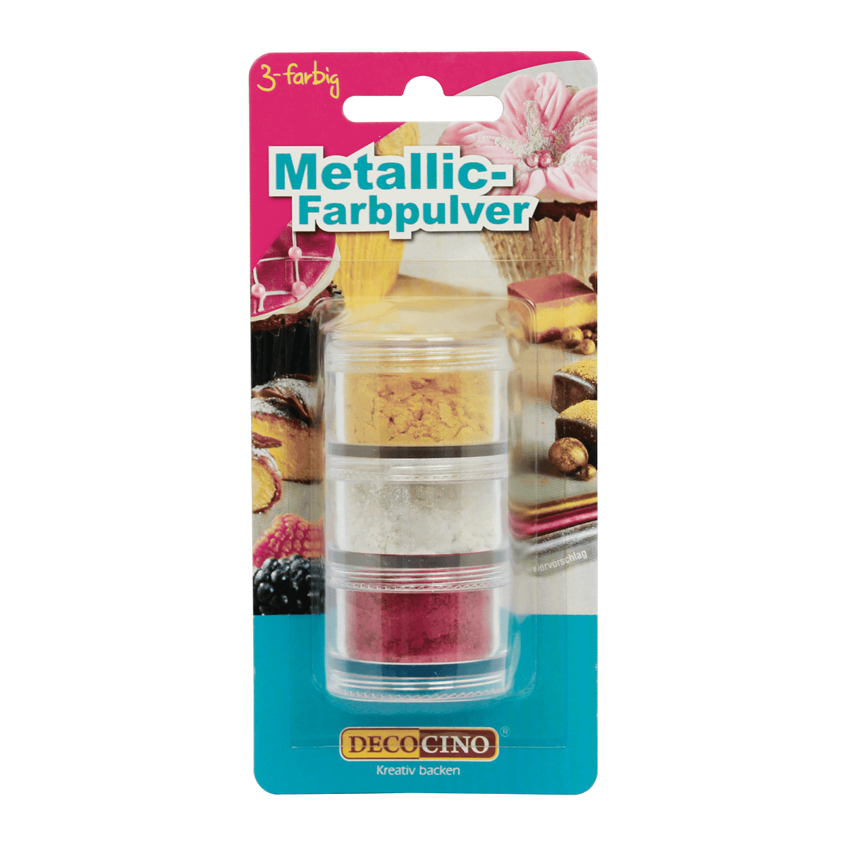 Metallic-Farbpulver Set gold/silber/rot