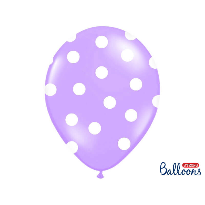 Luftballons lila mit weißen Punkten 30cm, 6 Stück