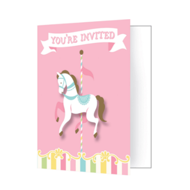 Einladungskarten Karussell-Pferd mit Umschlag, 8 Stück