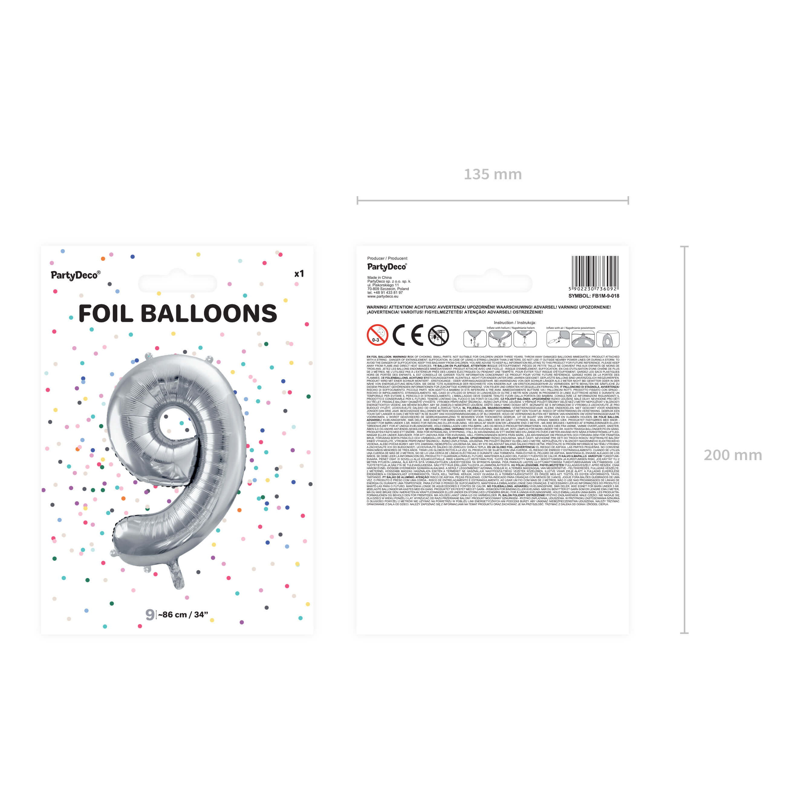 Folienballon Zahl 0 Silber, 86cm