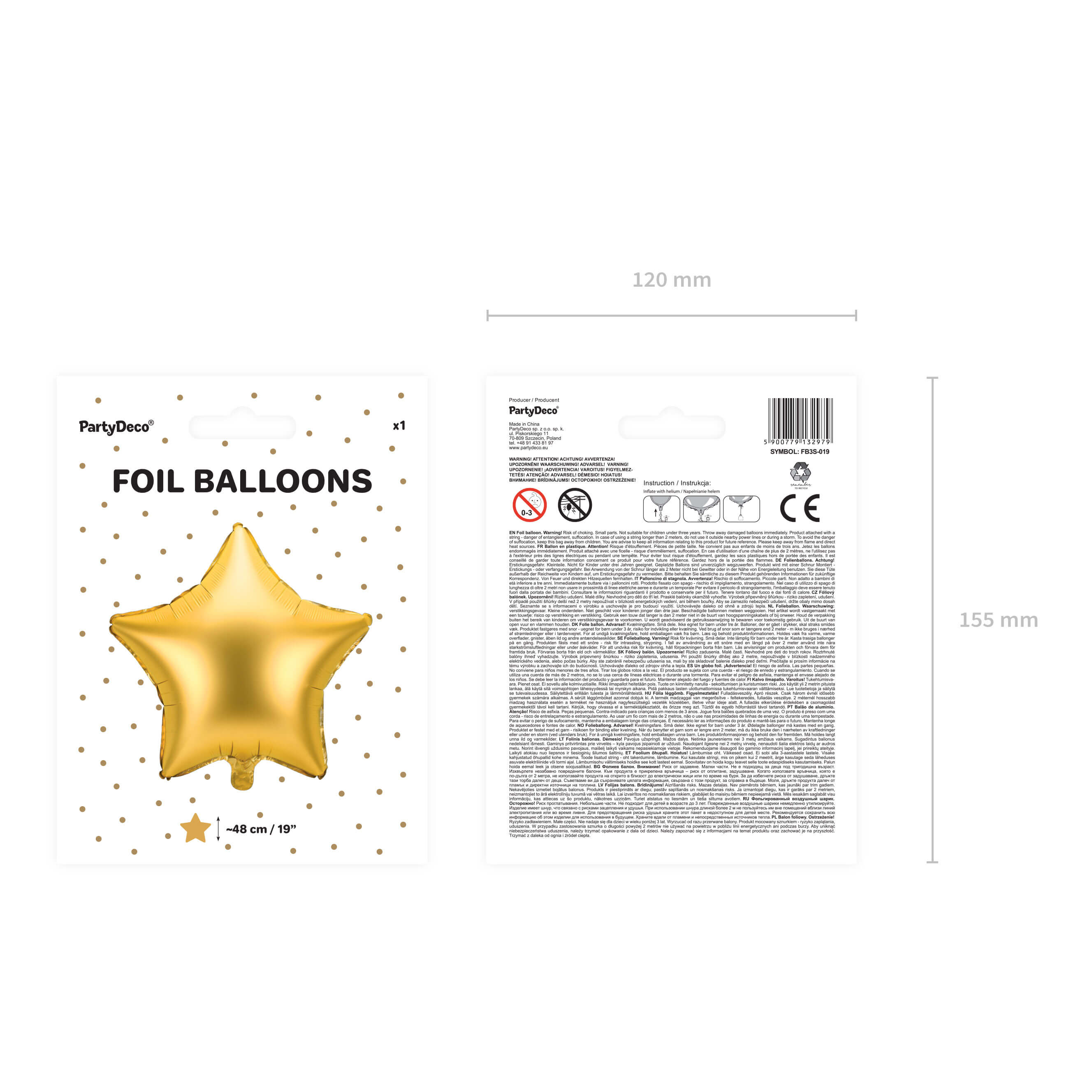 Folienballon Stern Gold, 48cm