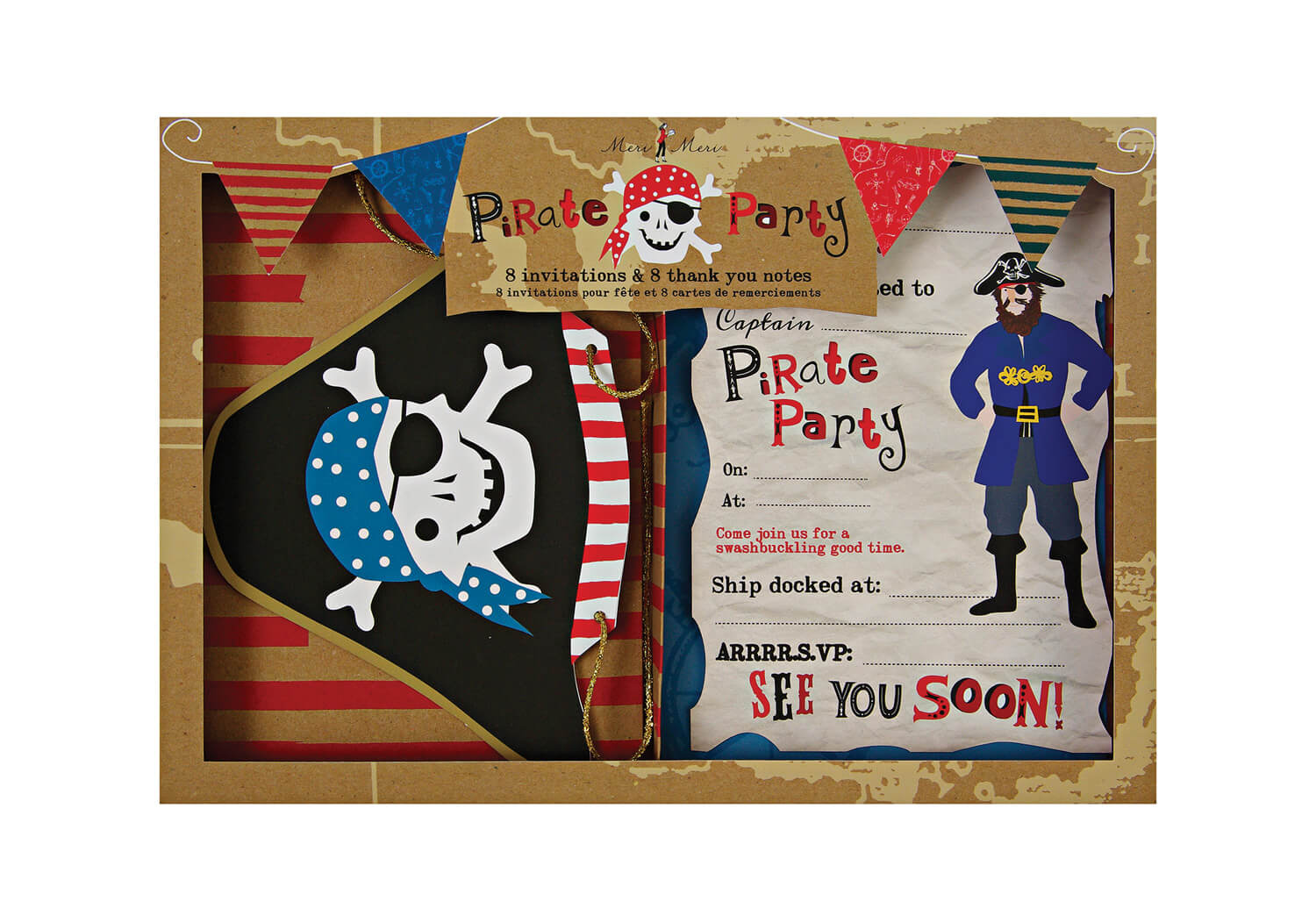 Einladungs- und Danksagungskarten Pirat, 8 Stück